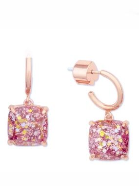 Kate Spade New York ♠️ rose gold glitter huggie hoop drop earrings